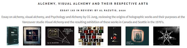 2020 illustrated essay by Razutis on alchemy and visual alchemy and their respective arts including holography