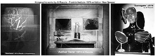click to enlarge in color - 3 holographic works by Al Razutis featured in Franklin 1979 exhibition