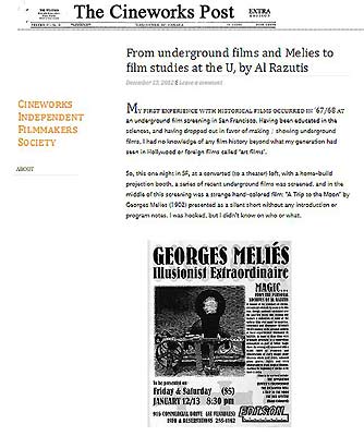 click to enlarge essay  by Al Razutis on early film studies in Vancouver