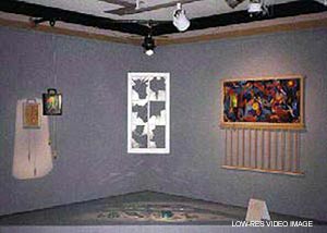 INSTALLATION VIEW -SUBJECT TO TIME -  WINDOW II and YOUNG ROMANTIC'S PLAYPEN - 1986/87 - Al Razutis - click enlarge