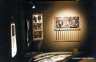 INSTALLATION VIEW -SUBJECT TO TIME -  WINDOW II and YOUNG ROMANTIC'S PLAYPEN - 1986/87 - Al Razutis - click enlarge