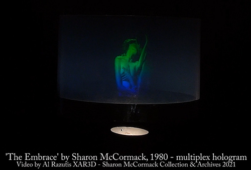 click/enlarge - Embrace Multiplex Stereogram - Hologram by Sharon McCormack - 3 min. 2021 video on You Tube  by Al Razutis