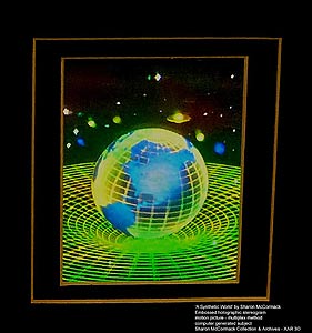 click/enlarge - Embossed Multiplex Stereogram - Hologram 'The Synthetic World' by Sharon McCormack - photo by Al Razutis