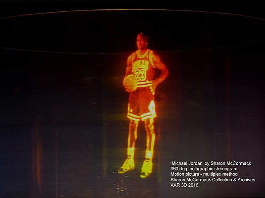 click/enlarge - MIchael Jordan 360 Motion-picture Multiplex  Stereogram - Hologram by Sharon McCormack - photo by Al Razutis 2016