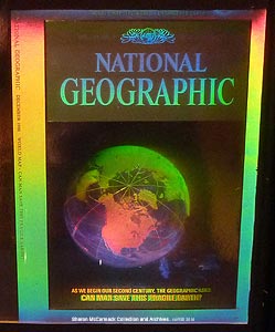 click/enlarge - National Geographic cover Embossed Multiplex  Stereogram -Cine-Hologram in part by Sharon McCormack - photo by Al Razutis