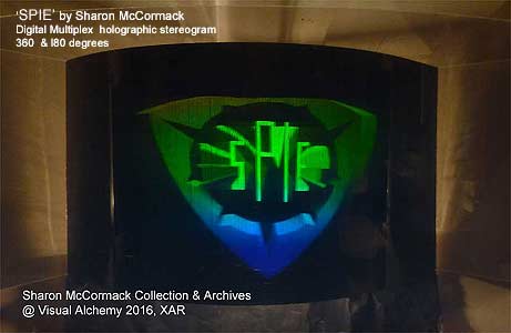 SPIE computer generated logo multiplex holographic stereogram by Sharon McCormack - Sharon McCormack Collection of multiplex holographic stereograms - sample pre-installation views photo by XAR3D