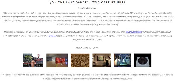 3D The Last Dance by Al Razutis 2020 reviews 2018 LACMA 3D Double Vision and 2010 Deja Vu exhibitions