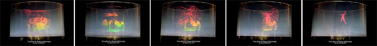 click for 2D  video clip of  Time Man motion-picture multiplex  stereogram - hologram by Sharon McCormack - photos/videos by Al Razutis