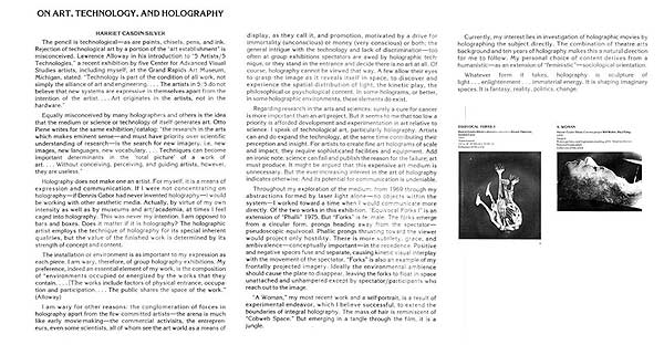 click to enlarge - Harriet Casdin-Silver essay on Art Technology and Holography for Frannklin Institute show catalog New Spaces