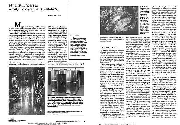 click to enlarge - Harriet Casdin-Silver essay My First 10 Years as Artist - Holographer for Leonardo 1989 issue