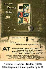 click to enlarge Rimmer, Razutis, Rodan underground films poster Vancouver showing 1969