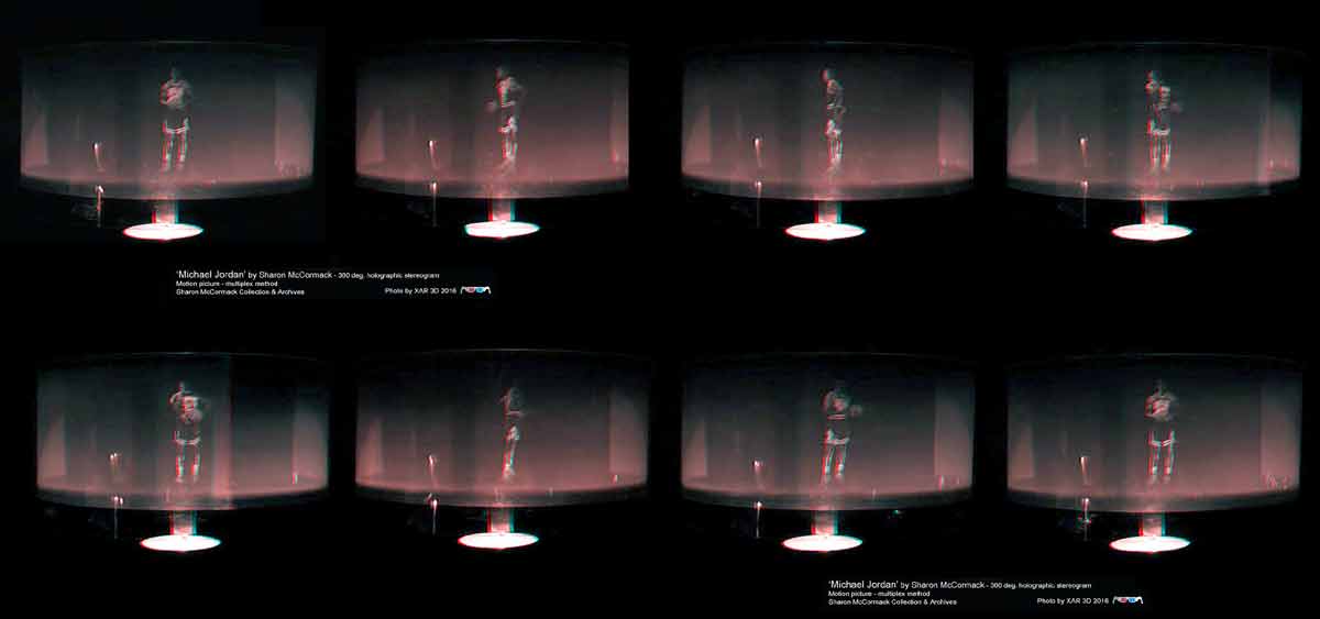 click/enlarge - Multiplex Stereogram - Hologram 'Michael Jorden' by Sharon McCormack - 3D anaglyph by Al Razutis