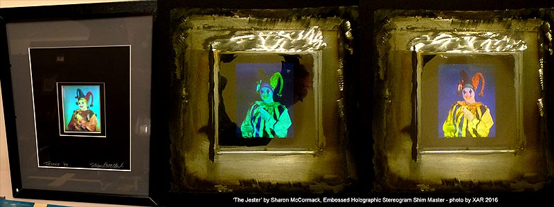 The Jester by Sharon McCormack - shim metal master for Embossed Holographic Stereogram and printing - photo by XAR  Al Razutis