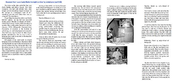 excerpts from Linda Lane book Laser Lady Meets the Light Junkies on how the Salvador Dali was made by Lloyd Cross working for Selwyn Lissack - click to enlarge