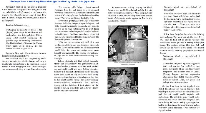 excerpts from Linda Lane book on the SF School of Holography and first multiplex printer - click to enlarge in separate window