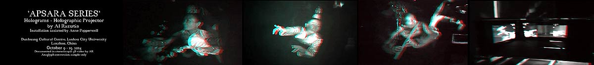 Apsaras holographic exhibition of large life size pulsed laser transmission holograms in China 2014 by Al Razutis - anaglyph video silent 3 min anaglyph video walk through