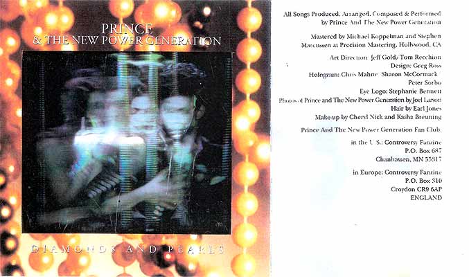 Prince Diamonds and Pearls CD cover by Sharon McCormack and others in Sharon McCormack Collection of multiplex holographic stereograms - Prince - Diamonds and Pearls by Sharon McCormack 1990