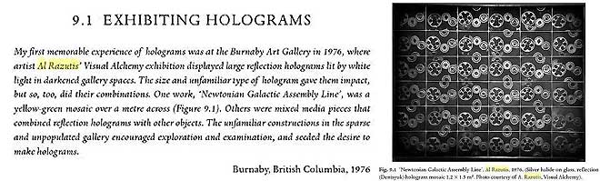 click to enlarge - A Cultural History of the Hologram by Sean Johnston - section on Newtonian Galactic Assembly Line by Al Razutis