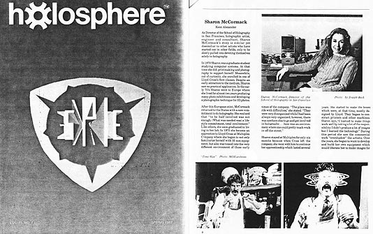 click/enlarge - Sharon McCormack Holosphere 1987 article on her background and works
