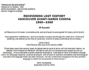 Vancouver avant-garde film of the 60's published essay by Al Razutis