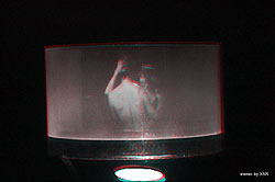 click/enlarge - Multiplex Stereogram - Hologram 'Embrace' by Sharon McCormack - 3D anaglyph by Al Razutis
