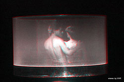 click/enlarge - Multiplex Stereogram - Hologram 'Embrace' by Sharon McCormack - 3D anaglyph by Al Razutis