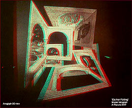 Escher Falling - master transmission hologram by Al Razutis at Ron Olson lab 2007 in anaglyph 3D