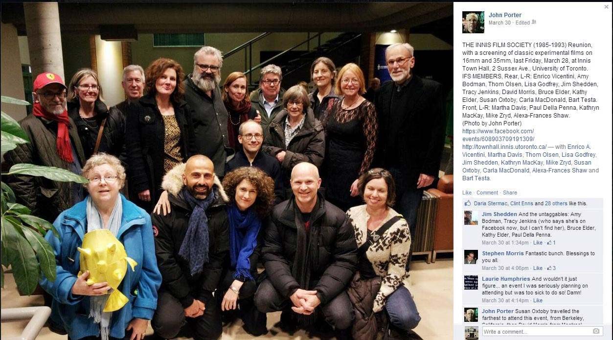 Innis Film Society reunion photo and post by John Porter
