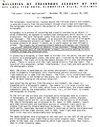 descriptions of installations and holograms by Lloyd Cross & Jerry Petrhick at the 1968 Cranbrook Academy of Art gallery -- click to enlarge