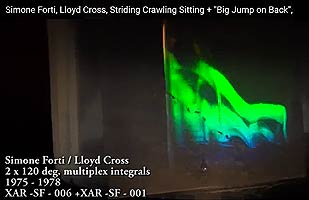 click for Simon Forti and Lloyd Cross 'Striding Crawling Sitting + Big Jump on Back' film by Al Razutis on You Tube
