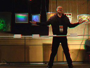 Al Razutis presents holographic art and displays at National Stereoscopic Association 3D-Con 2012,  3D Gallery - Razutis is pictured - click/enlarge in separate window