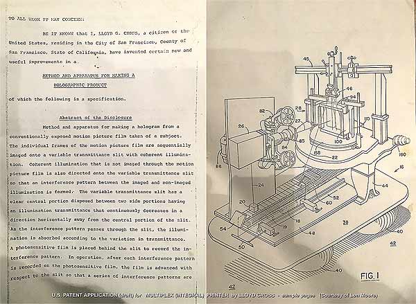 US Patent filing - draft not filed -  for multiplex integral hologram printer by Lloyd Cross - sample pages - click to enlarge in separate window