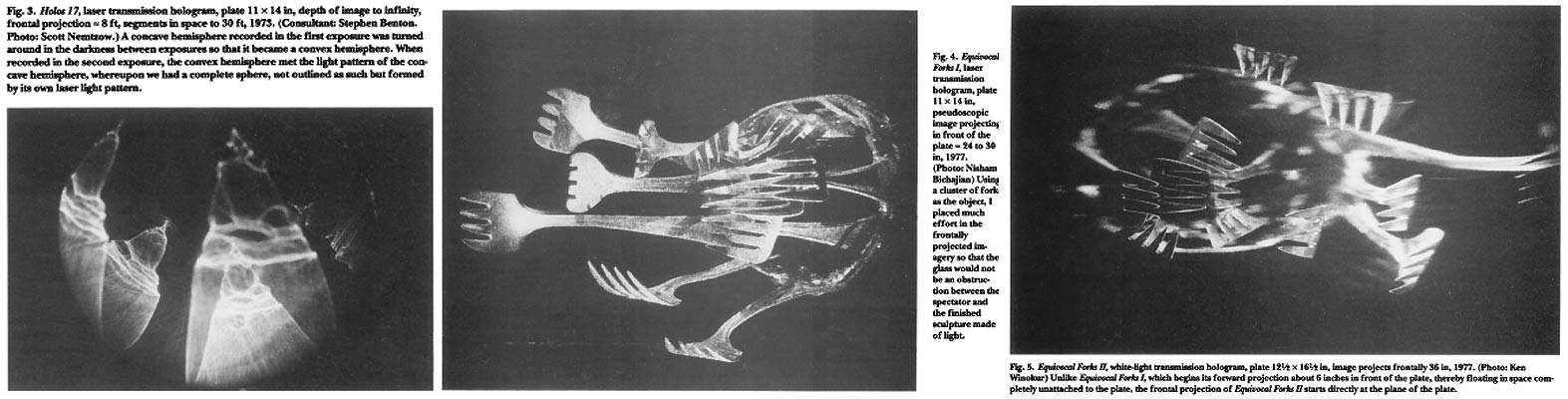 Holos 17 and Equivocal Forks I and II by Harriet Casdin-Silver as appearing in Leonardo 1989 