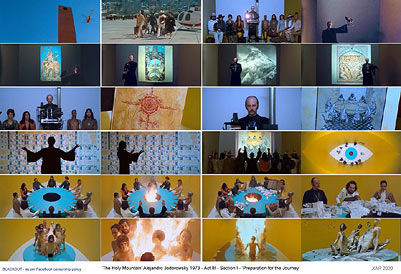 Panel of frames from The Holy Mountain  by Alejandro Jodorwsky - panels assembled by XAR 2020 as credited