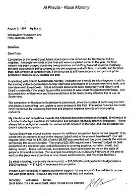 1977 correspondence between Al Razutis and Posy Jackson Shearwater Foundation - click to enlarge