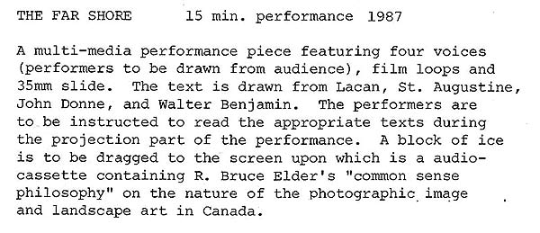 THE FAR SHORE  by Al Razutis - performance at Pacific Cinematheque Pacifique 1987