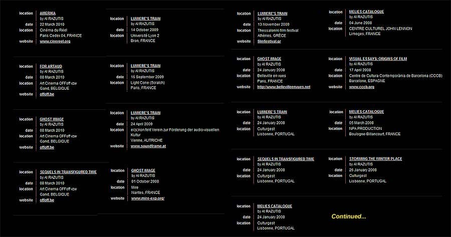 click to enlarge 2010 - 2004 Euro exhibitions of works by Razutis in separate window