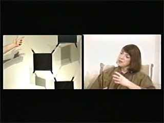 Becky Deem interviewed in Los Angeles on twin screens
