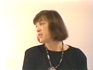 Becky Deem interviewed in Los Angeles on twin screens